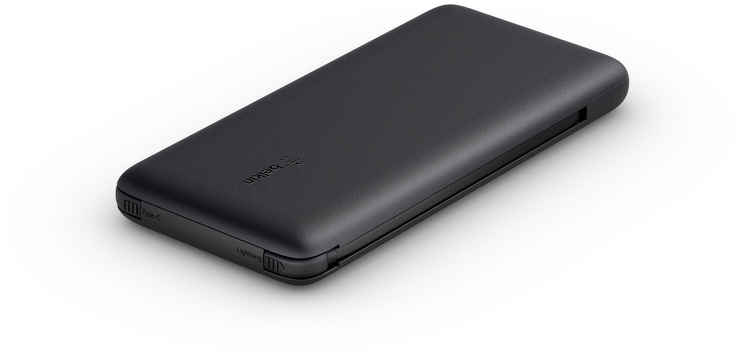 Belkin BoostCharge Plus Ekstern Batteri, 10000mAh, 23W, QC + PD, 1 x Lightning - 2 x USB-C, Svart BPB006btBLK