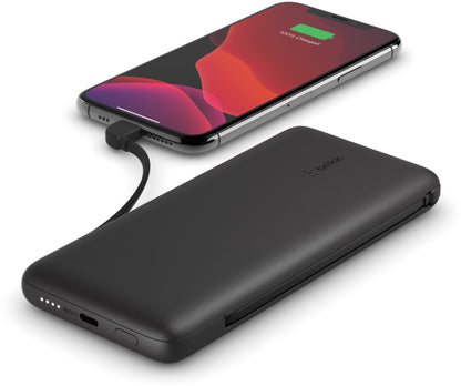 Belkin BoostCharge Plus Ekstern Batteri, 10000mAh, 23W, QC + PD, 1 x Lightning - 2 x USB-C, Svart BPB006btBLK