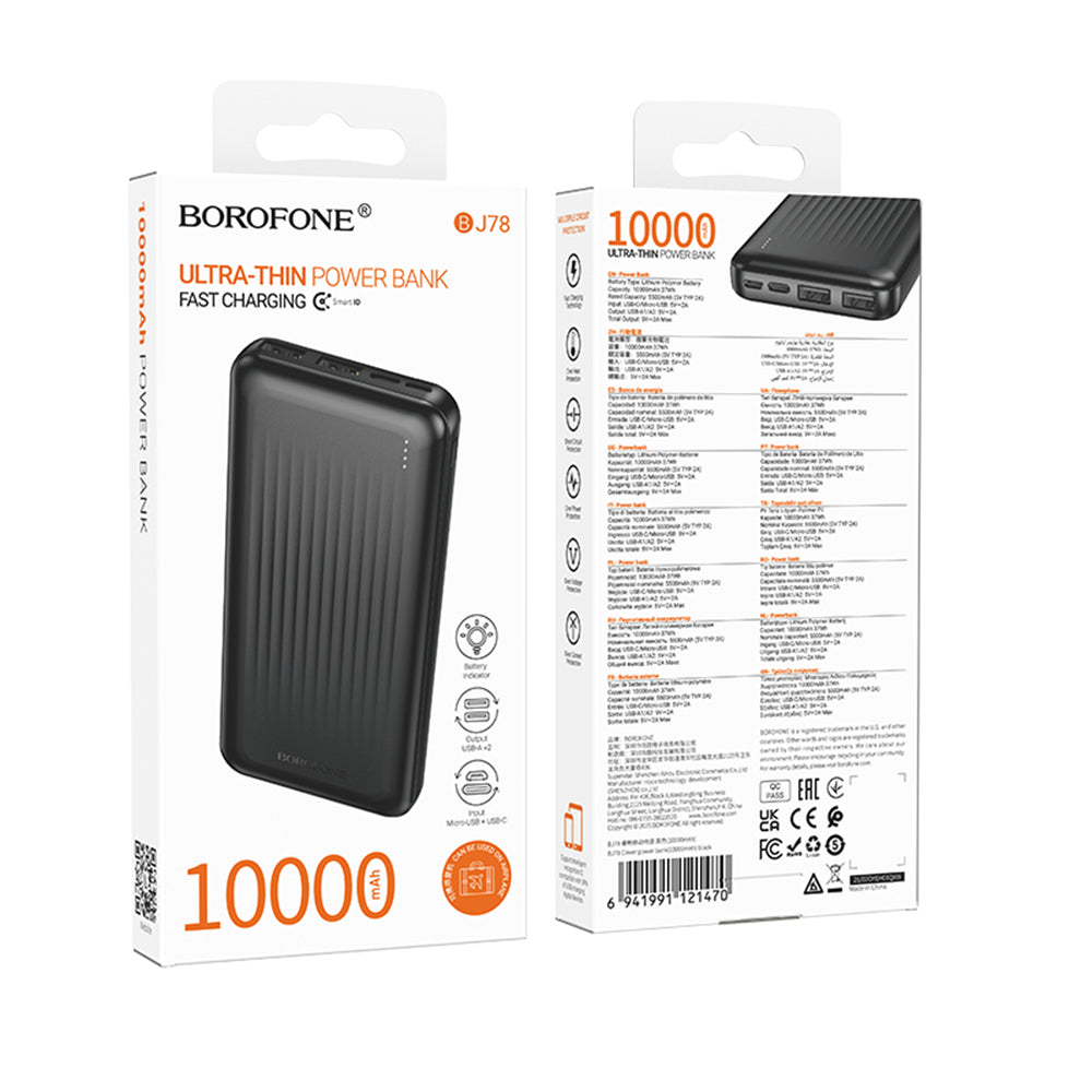 Ekstern Batteri Borofone BJ78 Clever, 10000mAh, 10W, 2 x USB-A, Svart