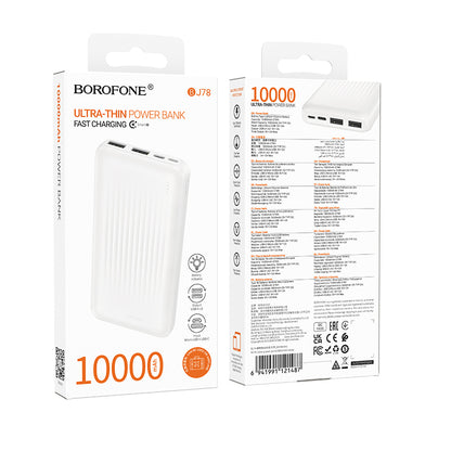 Borofone BJ78 Clever Ekstern Batteri, 10000mAh, 10W, 2 x USB-A, Hvit