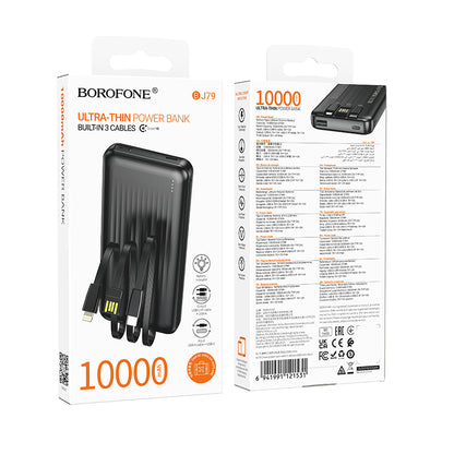 Ekstern Batteri Borofone BJ79 Clever, 10000mAh, 10W, 1 x Lightning - 1 x USB-A - 1 x USB-C, Svart