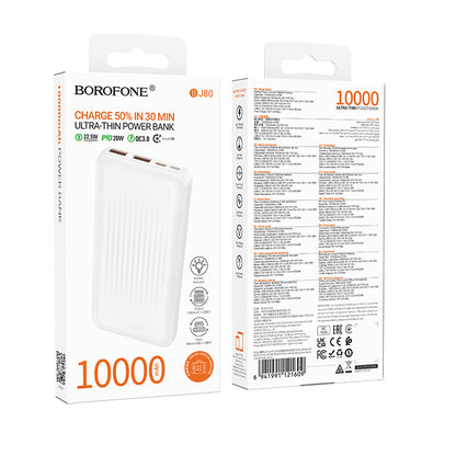 Ekstern batteri Borofone BJ80A Clever, 10000mAh, 22.5W, QC + PD, 1 x USB-C - 2 x USB-A, Hvit