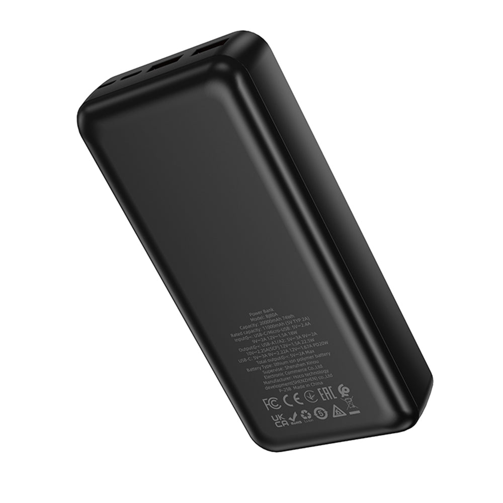 Ekstern batteri Borofone BJ80A Clever, 20000mAh, 22.5W, QC + PD, 1 x USB-C - 2 x USB-A, Svart
