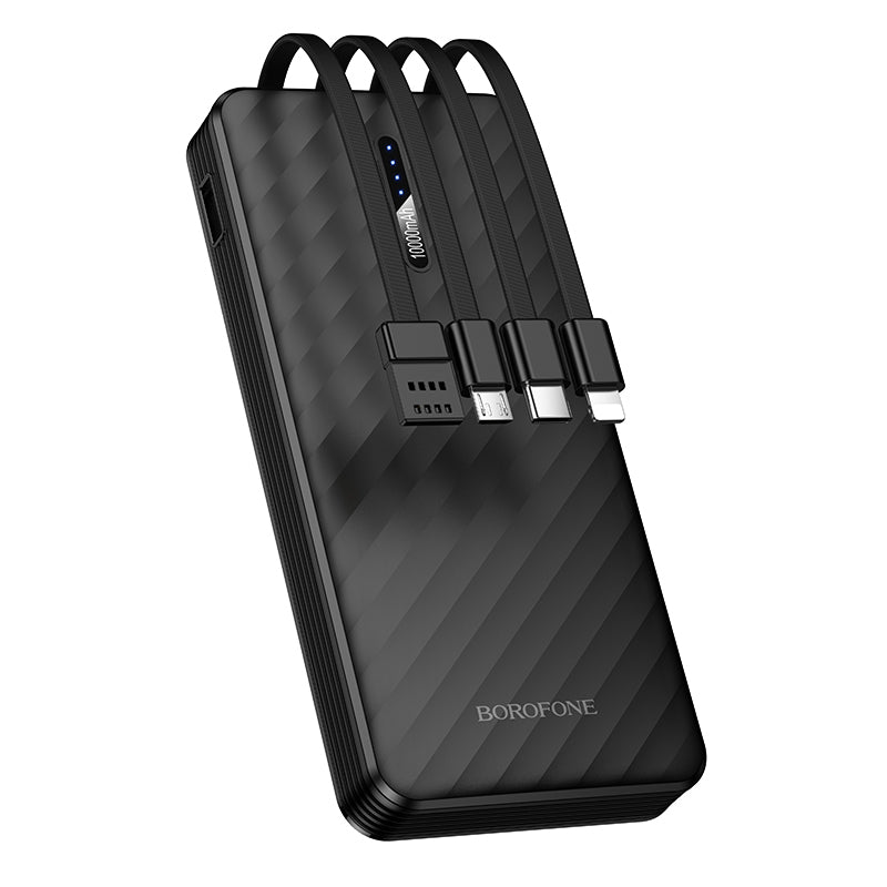 Borofone BJ84 Smooth Ekstern Batteri, 10000mAh, 10W, 1 x Lightning - 1 x microUSB - 1 x USB-A - 1 x USB-C, Svart