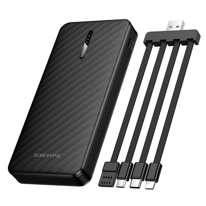 Borofone BJ84 Smooth Ekstern Batteri, 10000mAh, 10W, 1 x Lightning - 1 x microUSB - 1 x USB-A - 1 x USB-C, Svart