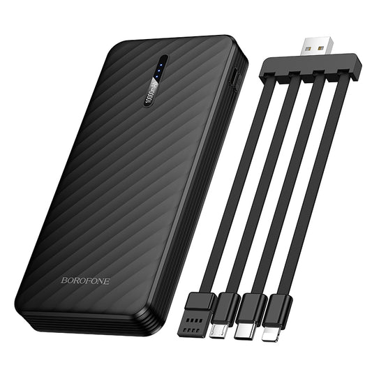 Borofone BJ84 Smooth Ekstern Batteri, 10000mAh, 10W, 1 x Lightning - 1 x microUSB - 1 x USB-A - 1 x USB-C, Svart