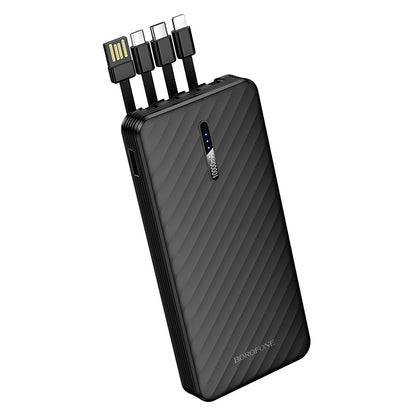 Borofone BJ84 Smooth Ekstern Batteri, 10000mAh, 10W, 1 x Lightning - 1 x microUSB - 1 x USB-A - 1 x USB-C, Svart
