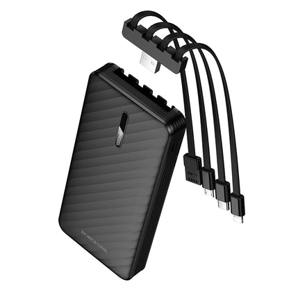 Borofone BJ84 Smooth Ekstern Batteri, 10000mAh, 10W, 1 x Lightning - 1 x microUSB - 1 x USB-A - 1 x USB-C, Svart