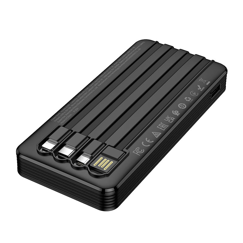 Borofone BJ84 Smooth Ekstern Batteri, 10000mAh, 10W, 1 x Lightning - 1 x microUSB - 1 x USB-A - 1 x USB-C, Svart