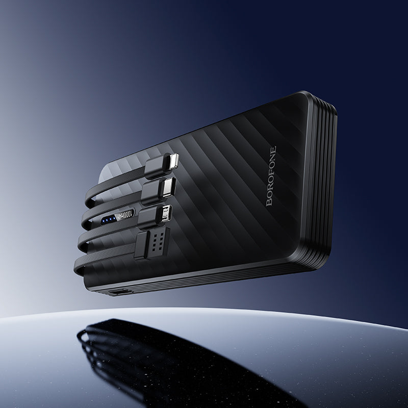 Borofone BJ84 Smooth Ekstern Batteri, 10000mAh, 10W, 1 x Lightning - 1 x microUSB - 1 x USB-A - 1 x USB-C, Svart