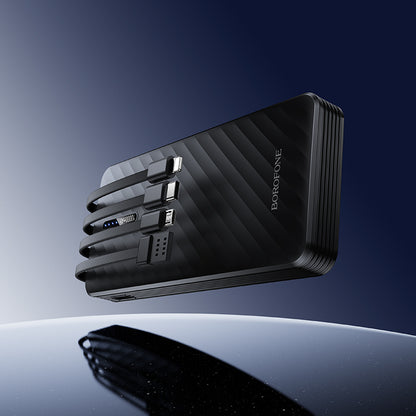 Borofone BJ84 Smooth Ekstern Batteri, 10000mAh, 10W, 1 x Lightning - 1 x microUSB - 1 x USB-A - 1 x USB-C, Svart