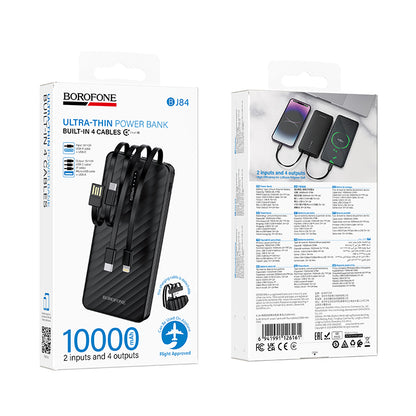 Borofone BJ84 Smooth Ekstern Batteri, 10000mAh, 10W, 1 x Lightning - 1 x microUSB - 1 x USB-A - 1 x USB-C, Svart
