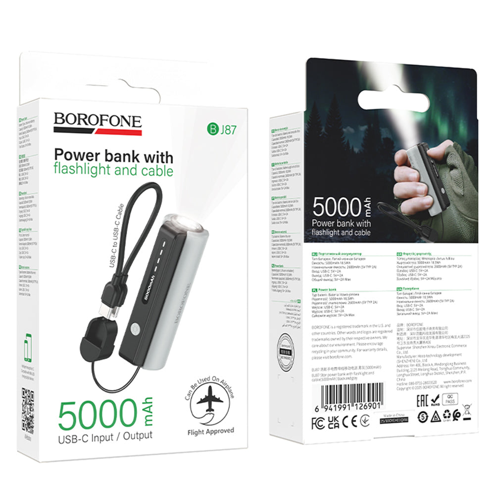 Borofone BJ87 Star Ekstern Batteri, 5000mAh, 10W, 1 x USB-C, Grå