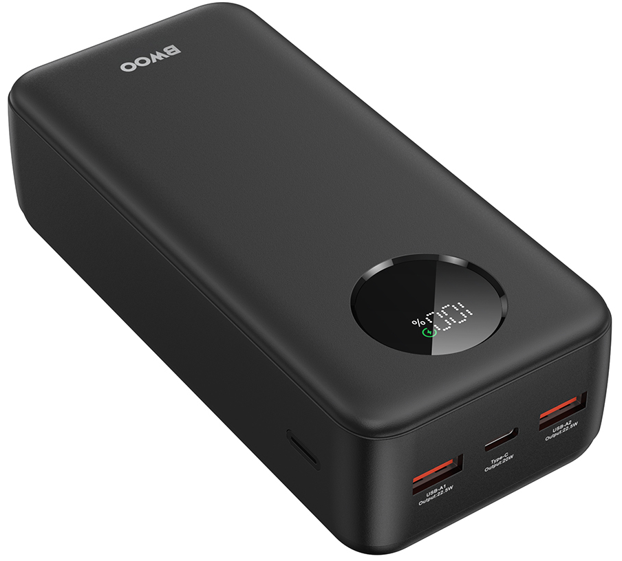 Ekstern batteri BWOO BO-P64, 30000mAh, 22.5W, QC + PD, 1 x USB-C - 2 x USB-A, Svart