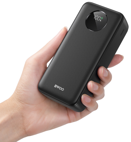 Ekstern batteri BWOO BO-P64, 30000mAh, 22.5W, QC + PD, 1 x USB-C - 2 x USB-A, Svart