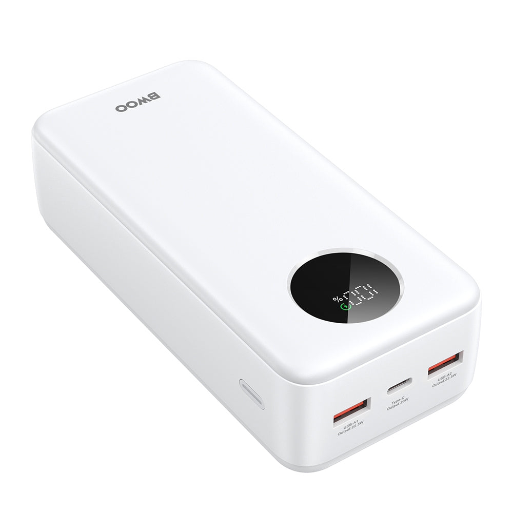Ekstern Batteri BWOO BO-P64, 30000mAh, 22.5W, QC + PD, 1 x USB-C - 2 x USB-A, Hvit