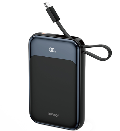 Trådløs Ekstern Batteri BWOO BO-P80, 10000mAh, 22.5W, PD + FQI, 1 x QI - 2 x USB-C, Svart