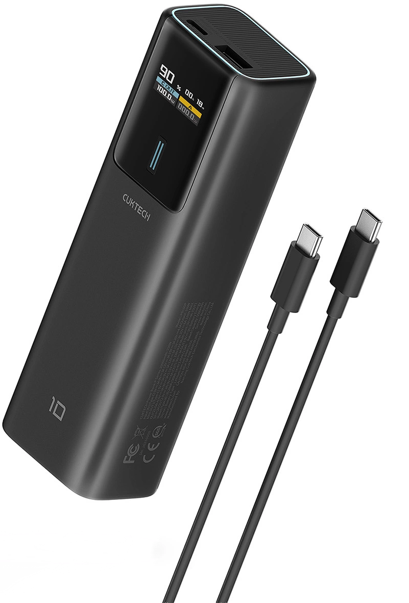 Ekstern Batteri Cuktech, 10000mAh, 150W, QC + PD, 1 x USB-A - 1 x USB-C, Svart CKPB100PGLBL