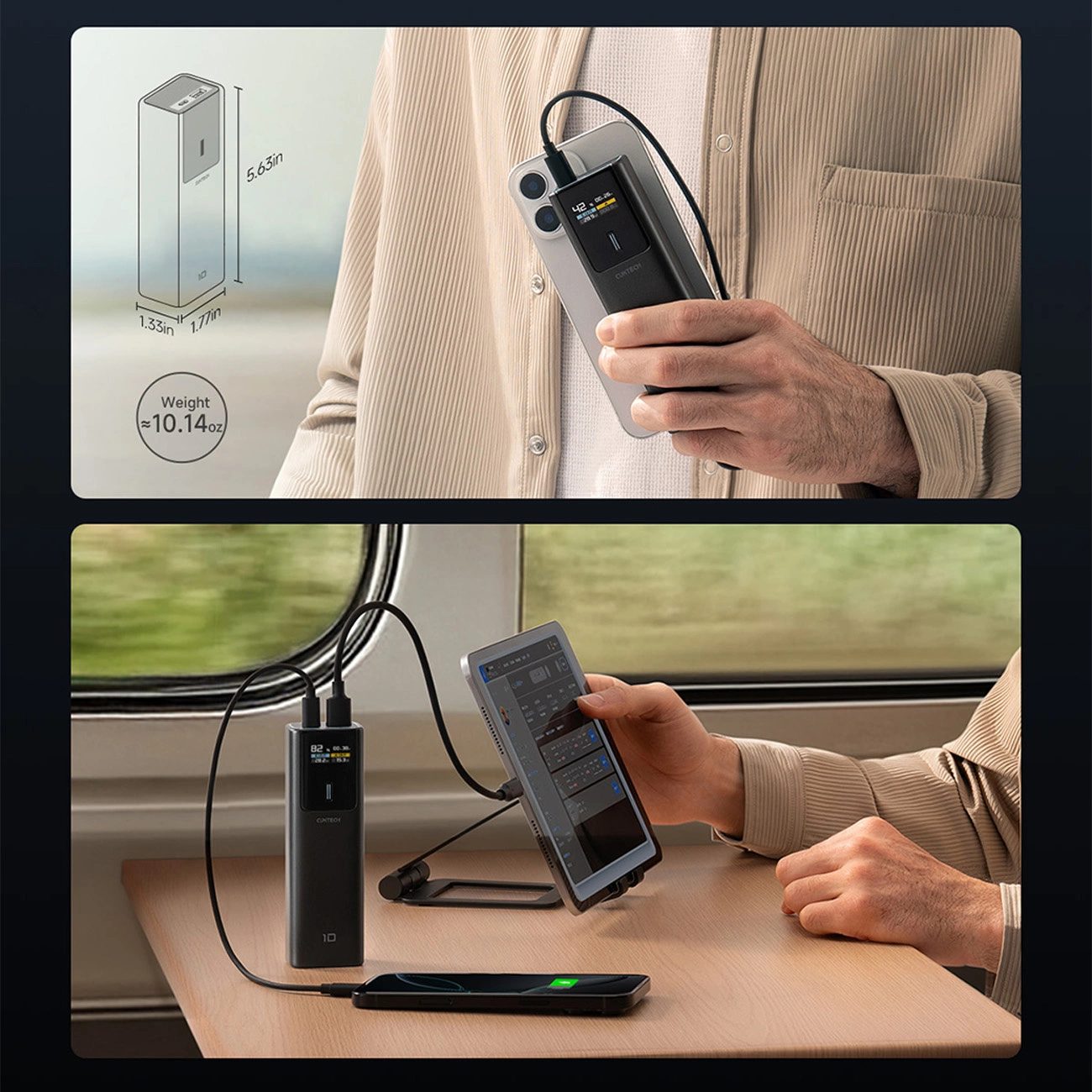 Ekstern Batteri Cuktech, 10000mAh, 150W, QC + PD, 1 x USB-A - 1 x USB-C, Svart CKPB100PGLBL