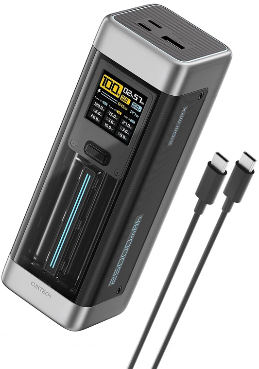 Ekstern Batteri Cuktech, 25000mAh, 210W, QC + PD, 1 x USB-A - 2 x USB-C, Svart CUK00P23GLBK