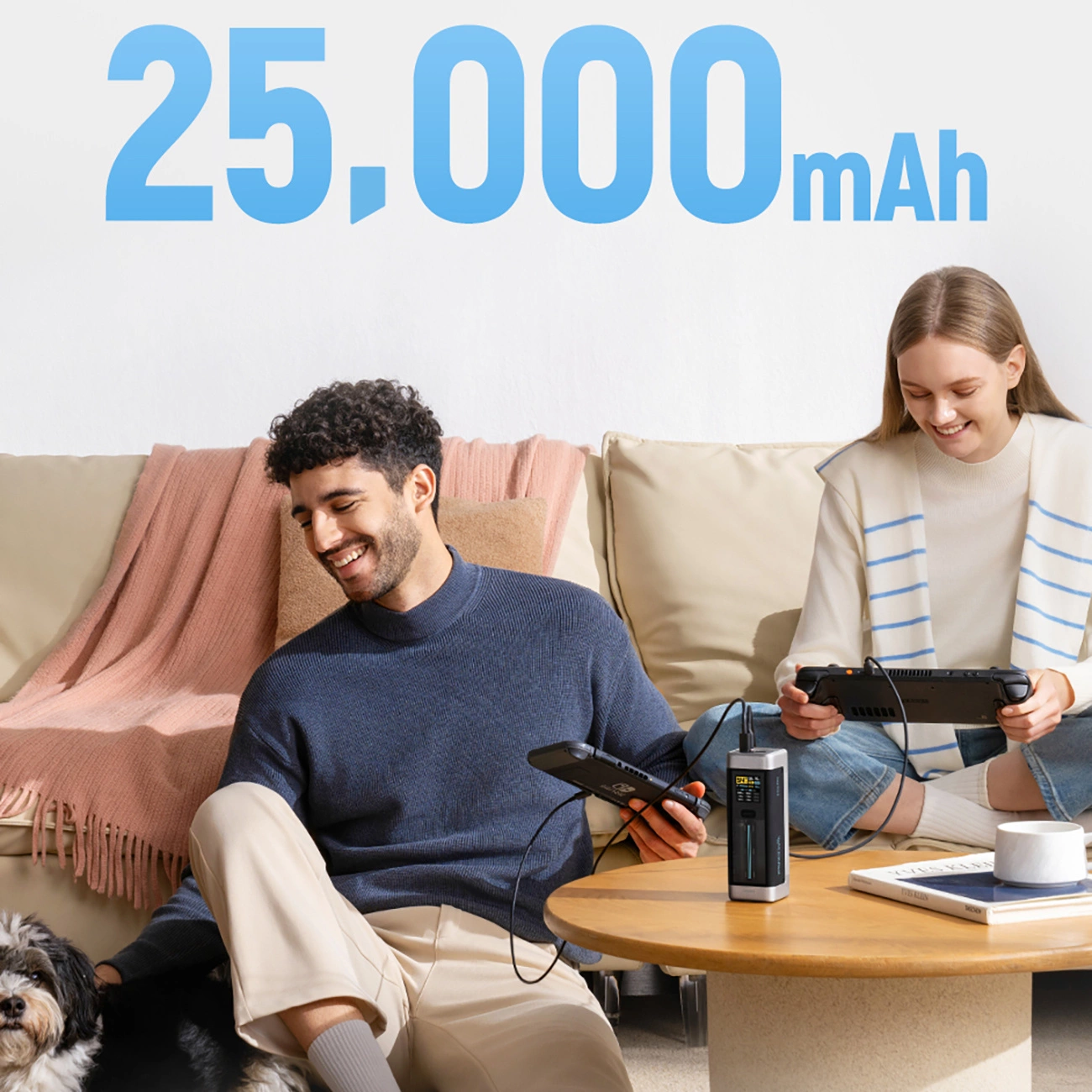 Ekstern Batteri Cuktech, 25000mAh, 210W, QC + PD, 1 x USB-A - 2 x USB-C, Svart CUK00P23GLBK