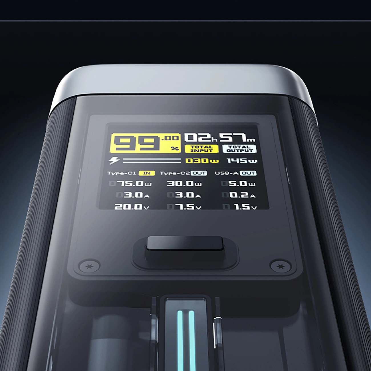 Ekstern Batteri Cuktech, 25000mAh, 210W, QC + PD, 1 x USB-A - 2 x USB-C, Svart CUK00P23GLBK