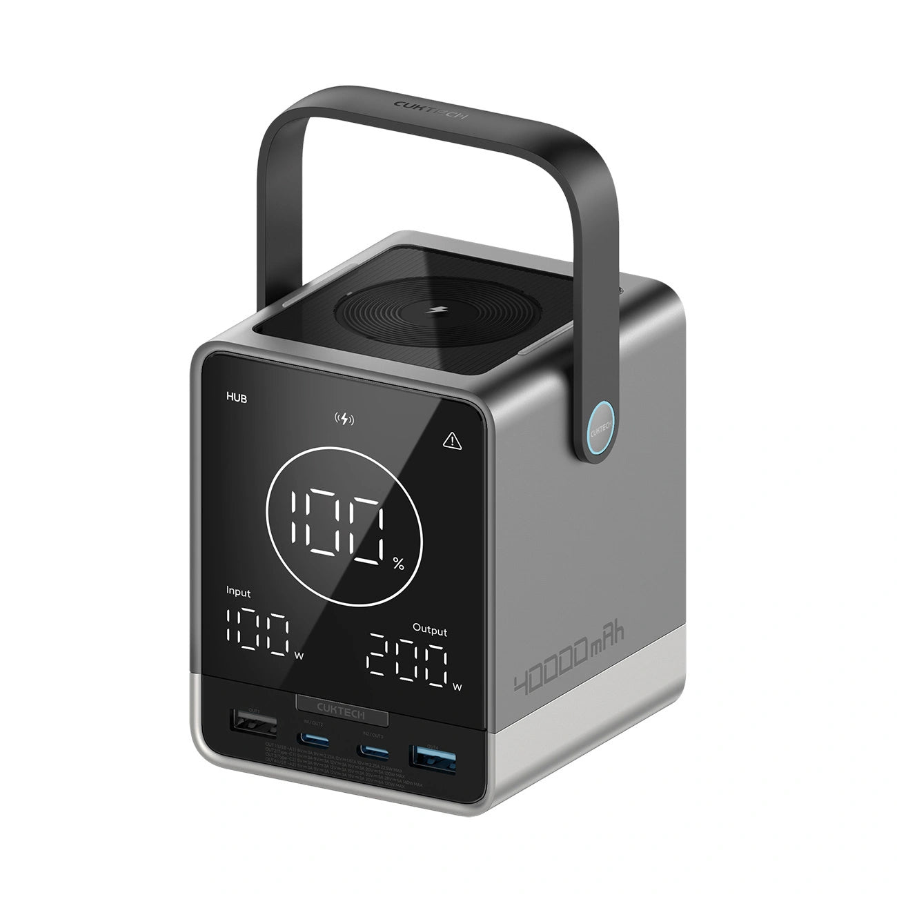 Cuktech Ekstern Batteri, 40000mAh, 300W, QC + PD + FQI, 1 x QI - 2 x USB-A - 2 x USB-C, Svart