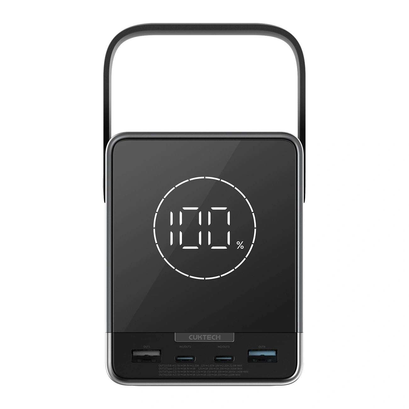 Cuktech Ekstern Batteri, 40000mAh, 300W, QC + PD + FQI, 1 x QI - 2 x USB-A - 2 x USB-C, Svart