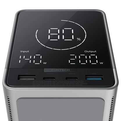 Cuktech Ekstern Batteri, 40000mAh, 300W, QC + PD + FQI, 1 x QI - 2 x USB-A - 2 x USB-C, Svart