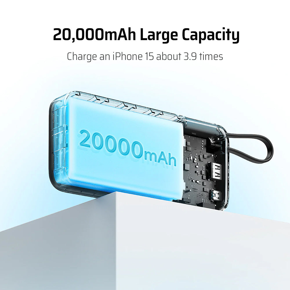 Ekstern batteri Cuktech LPB200N, 20000mAh, 45W, QC + PD, 1 x USB-A - 2 x USB-C, Hvit CUKP200NGLLG
