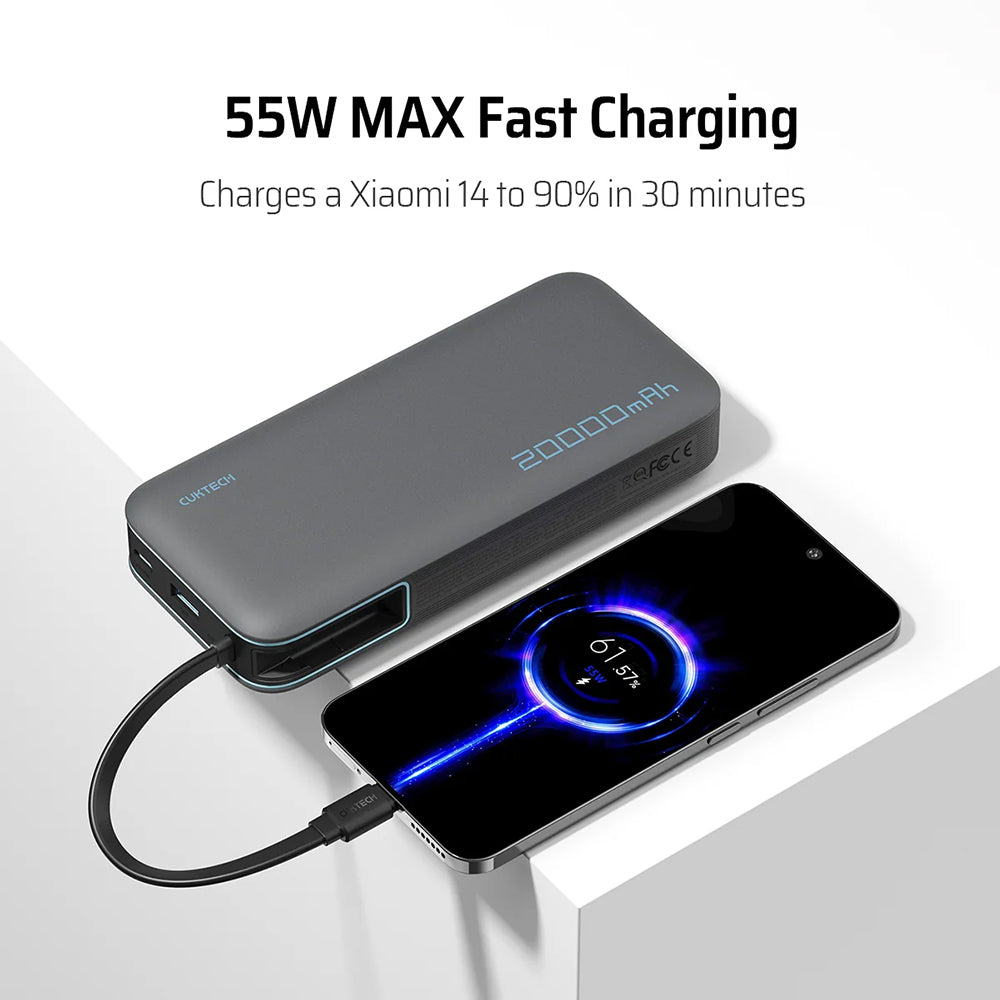 Ekstern batteri Cuktech LPB200N, 20000mAh, 45W, QC + PD, 1 x USB-A - 2 x USB-C, Hvit CUKP200NGLLG
