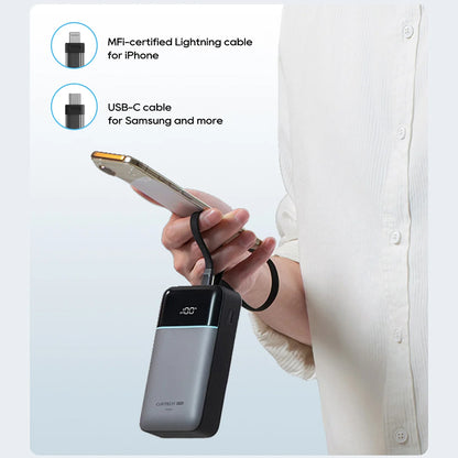 Ekstern batteri Cuktech LPB200NL, 20000mAh, 40W, QC + PD, 1 x Lightning - 1 x USB-A - 2 x USB-C, Grå CKB200NLGLGY