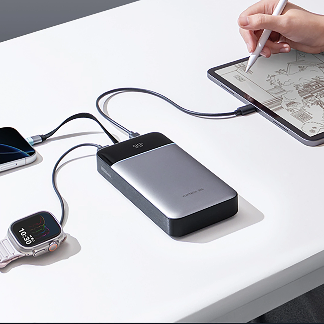 Ekstern batteri Cuktech LPB252N, 25000mAh, 120W, QC + PD, 1 x USB-A - 2 x USB-C, Grå