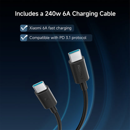 Ekstern batteri Cuktech PB150P, 15000mAh, 120W, QC + PD, 1 x USB-A - 2 x USB-C, Grå CKPB150POSGR