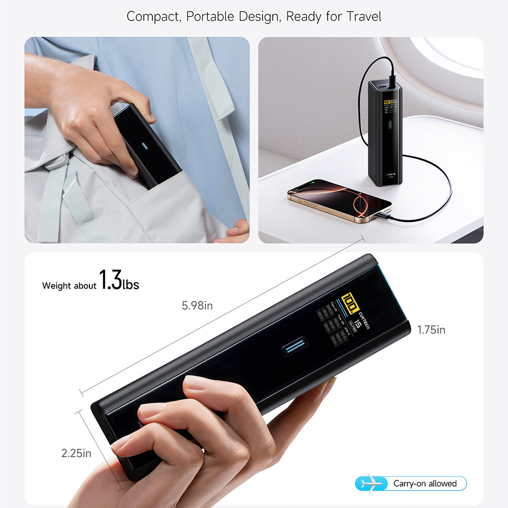 Cuktech PB200U powerbank, 20 000 mAh, 210 W, QC + PD, 1 x USB-A – 2 x USB-C, hvit CKPB200UGLGR
