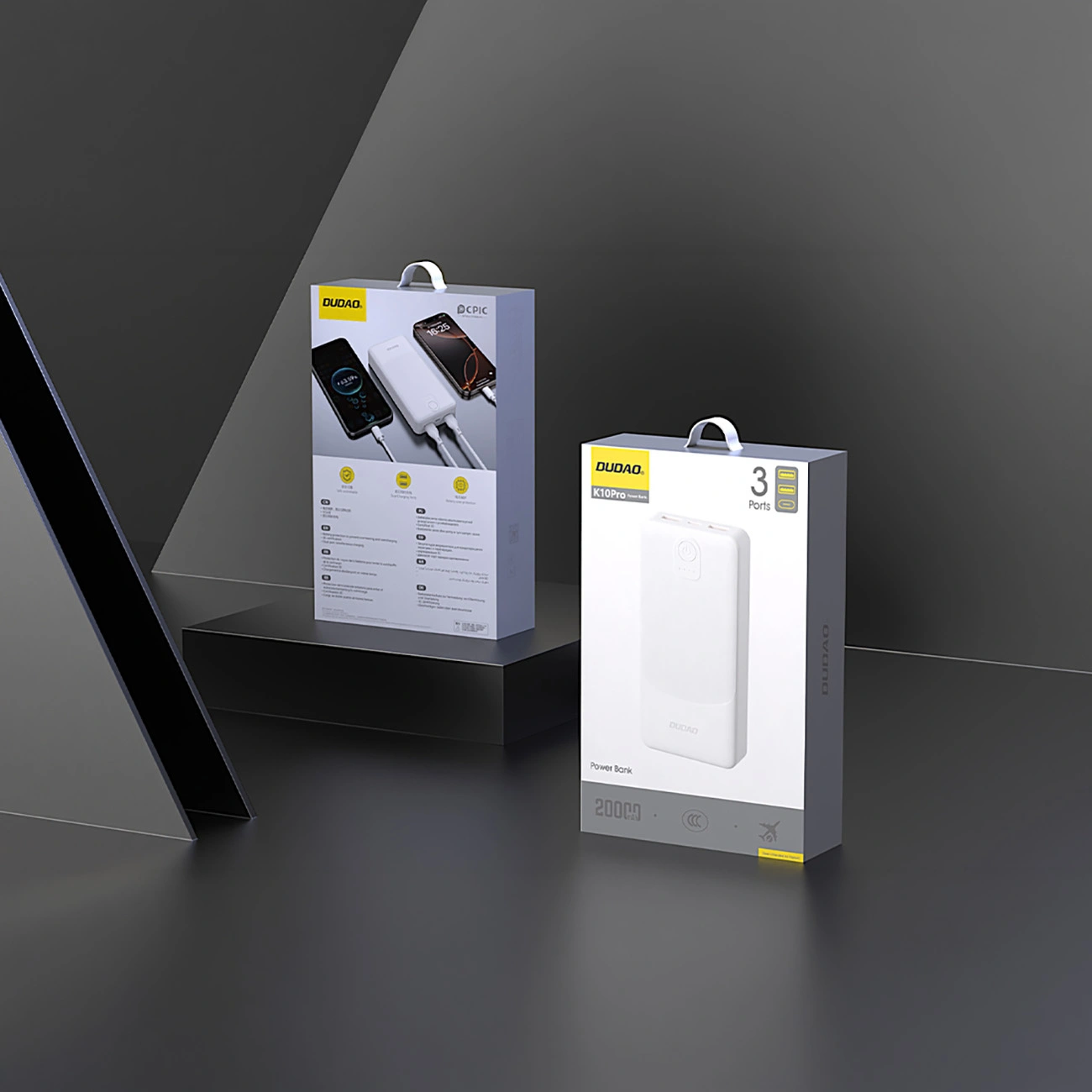 Ekstern Batteri Dudao K10Pro, 20000mAh, 12W, 2 x USB-A, Hvit