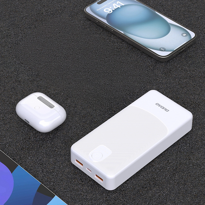 Ekstern Batteri Dudao K10Pro, 20000mAh, 12W, 2 x USB-A, Hvit
