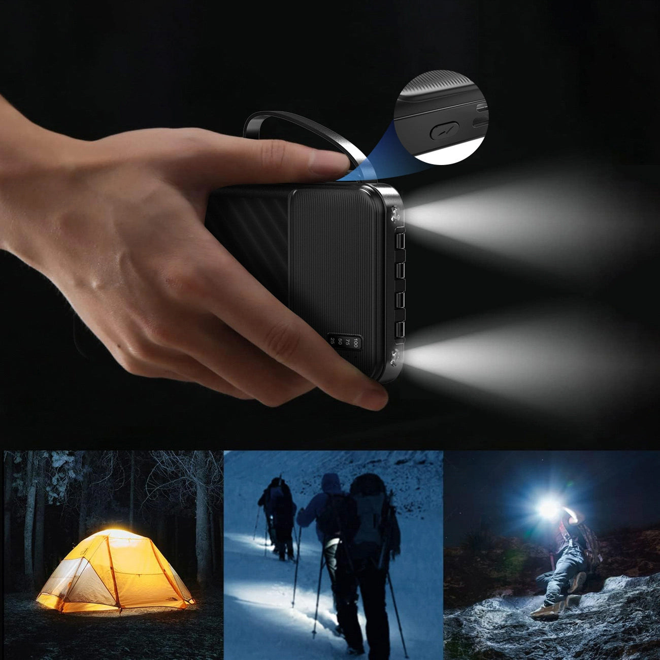 Ekstern Batteri Dudao K11, 10000mAh, 10W, 1 x Lightning - 1 x microUSB - 1 x USB-A - 1 x USB-C, Svart