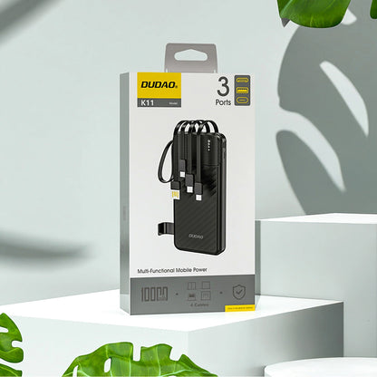 Ekstern Batteri Dudao K11, 10000mAh, 10W, 1 x Lightning - 1 x microUSB - 1 x USB-A - 1 x USB-C, Svart