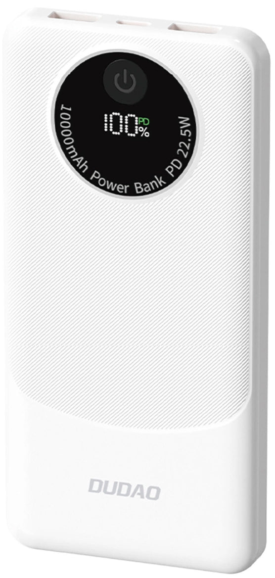 Ekstern batteri Dudao K12, 10000mAh, 22.5W, QC + PD, 1 x USB-C - 2 x USB-A, Hvit