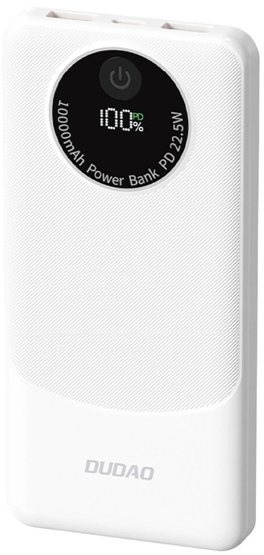 Ekstern batteri Dudao K12, 10000mAh, 22.5W, QC + PD, 1 x USB-C - 2 x USB-A, Hvit
