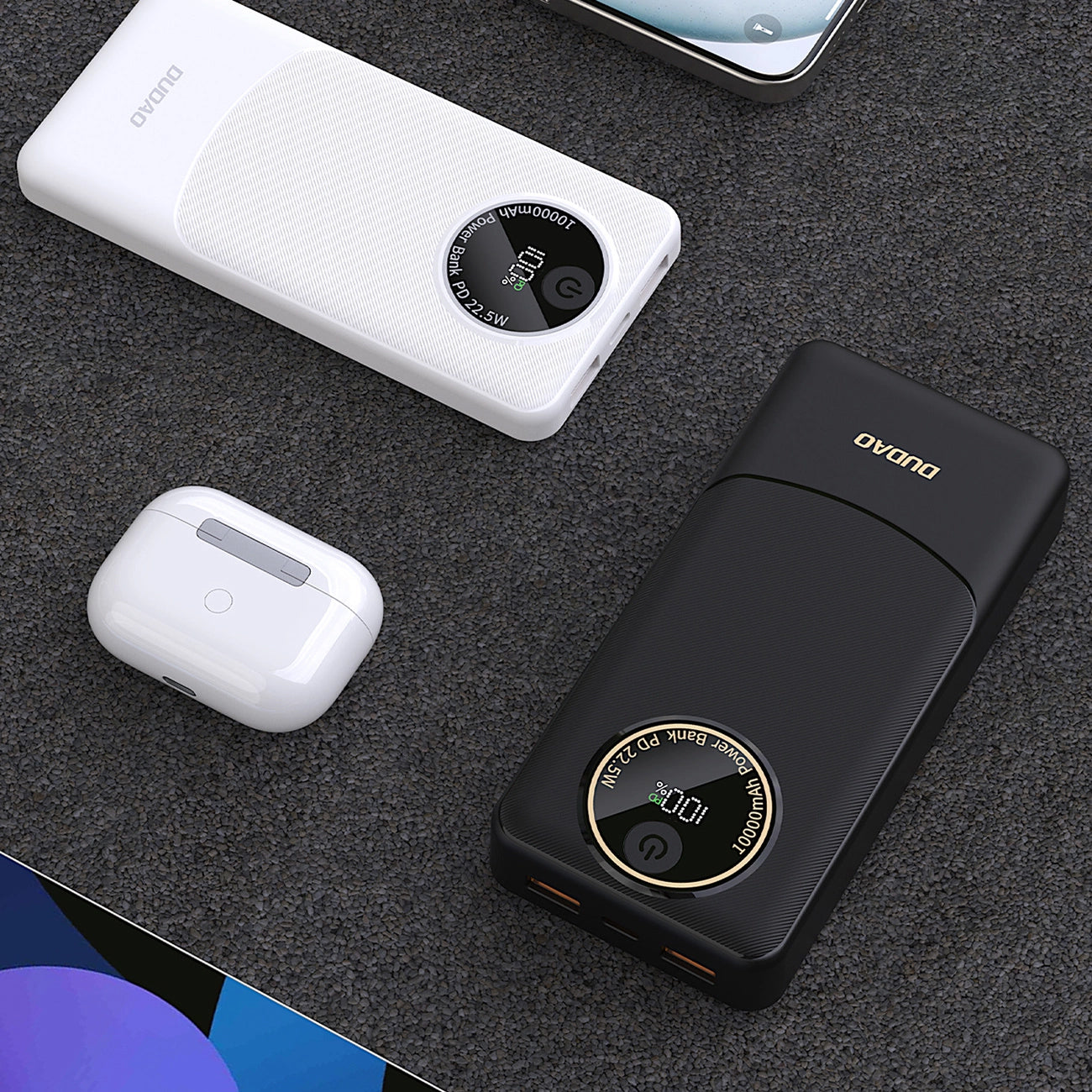 Ekstern batteri Dudao K12, 10000mAh, 22.5W, QC + PD, 1 x USB-C - 2 x USB-A, Svart