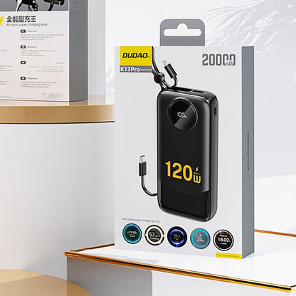 Ekstern Batteri Dudao K13, 10000mAh, 22.5W, QC + PD, 1 x Lightning - 1 x USB-A - 2 x USB-C, Svart