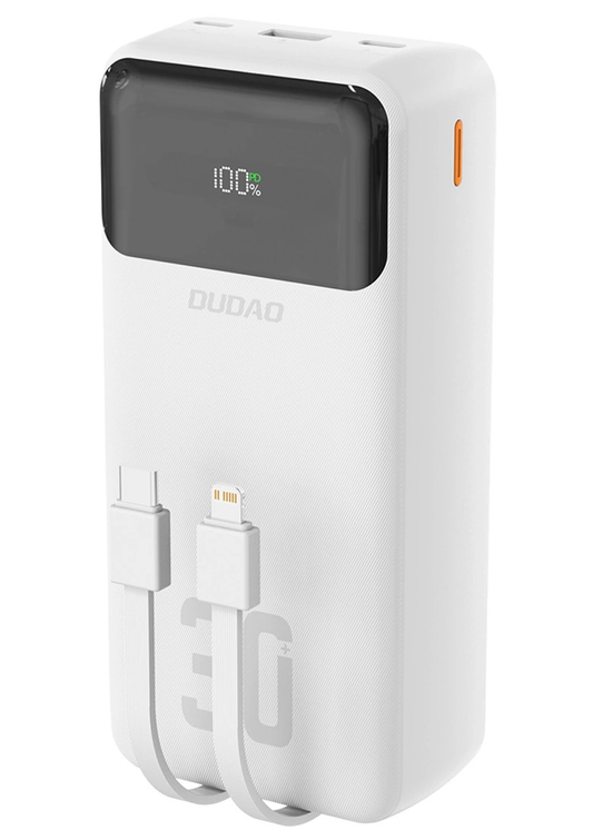 Ekstern batteri Dudao K15MAX, 30000mAh, 22,5W, QC + PD, 1 x USB-A - 2 x Lightning - 2 x USB-C, Hvit
