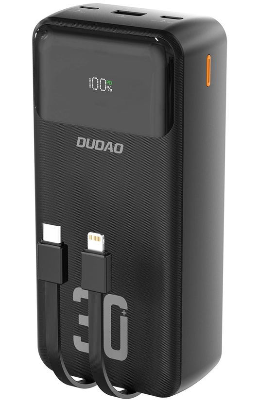 Dudao K15MAX Ekstern Batteri, 30000mAh, 22,5W, QC + PD, 1 x USB-A - 2 x Lightning - 2 x USB-C, Svart