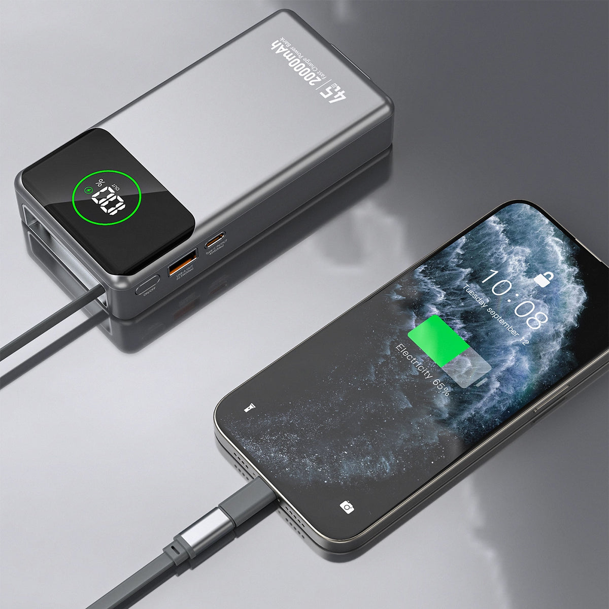 Ekstern batteri Dudao K31 Pro, 20000mAh, 45W, QC + PD, 1 x USB-A - 2 x USB-C, Grå