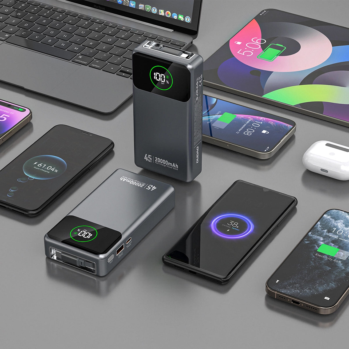 Ekstern batteri Dudao K31 Pro, 20000mAh, 45W, QC + PD, 1 x USB-A - 2 x USB-C, Grå