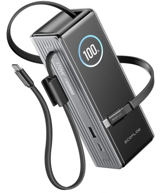 Ekstern batteri EcoFlow Rapid, 25000mAh, 170W, QC + PD, 1 x USB-A - 3 x USB-C, Grå