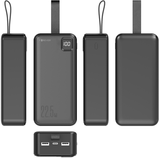 Forever TB-300XL powerbank, 30 000 mAh, 22,5 W, QC + PD, 1 x USB-C – 2 x USB-A, svart
