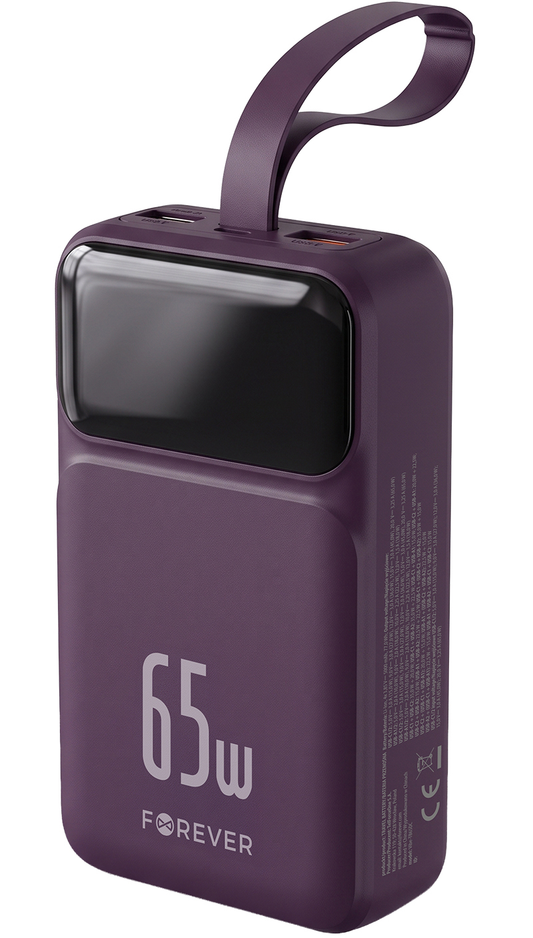 Ekstern batteri Forever Vibe-TB65, 20000mAh, 65W, QC + PD, 2 x USB-A - 2 x USB-C, Burgunder